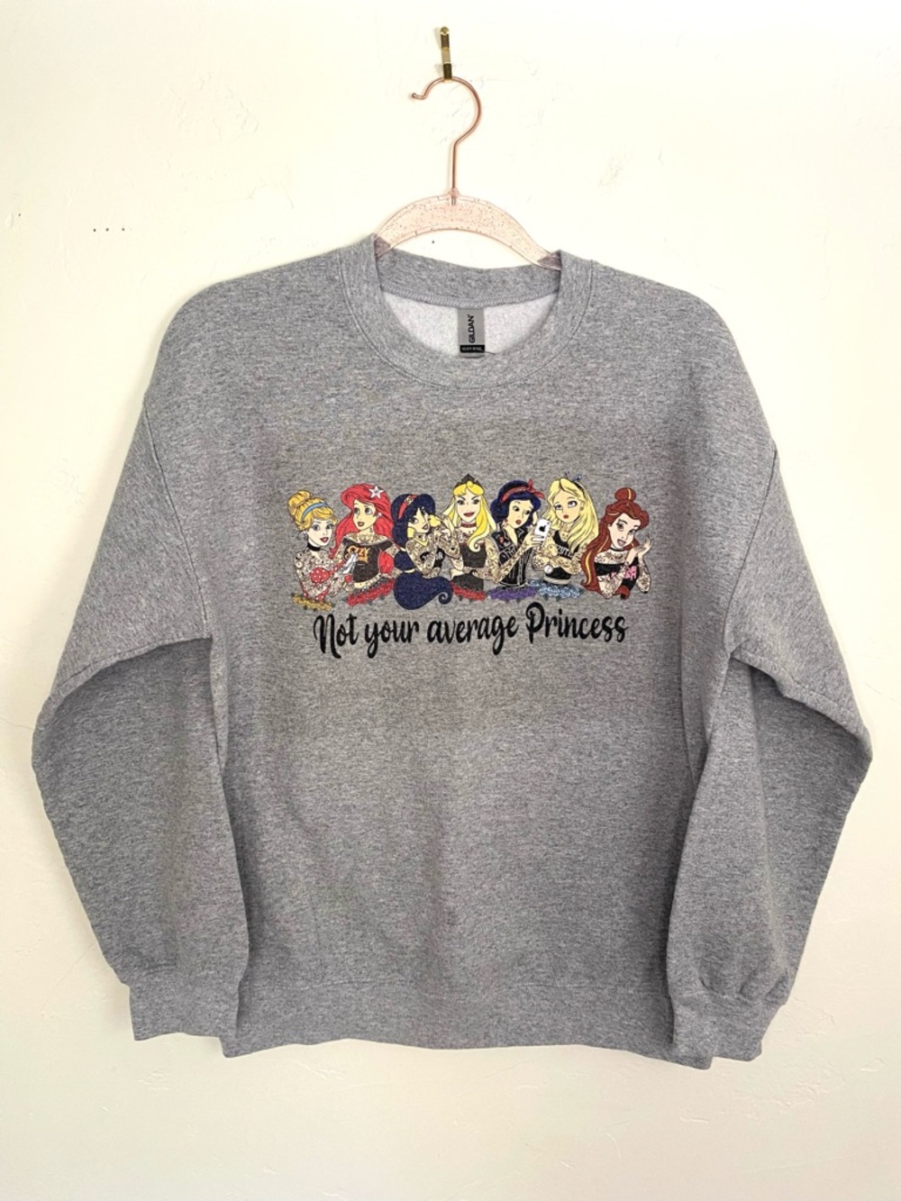 Tattooed Disney Princesses Grey "Not Your Average Princess" Crewneck Sweatshirt
